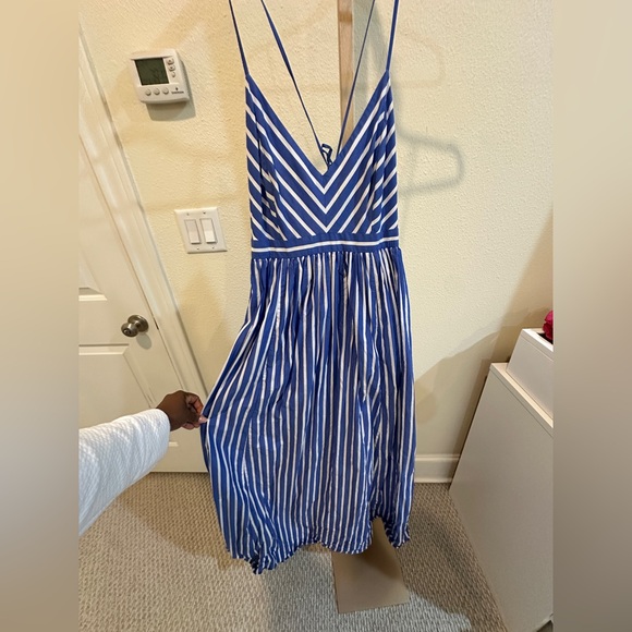 J Crew Women’s Spaghetti Strap Blue and White Striped Cotton Maxi Dress Sz 8 - Picture 5 of 10
